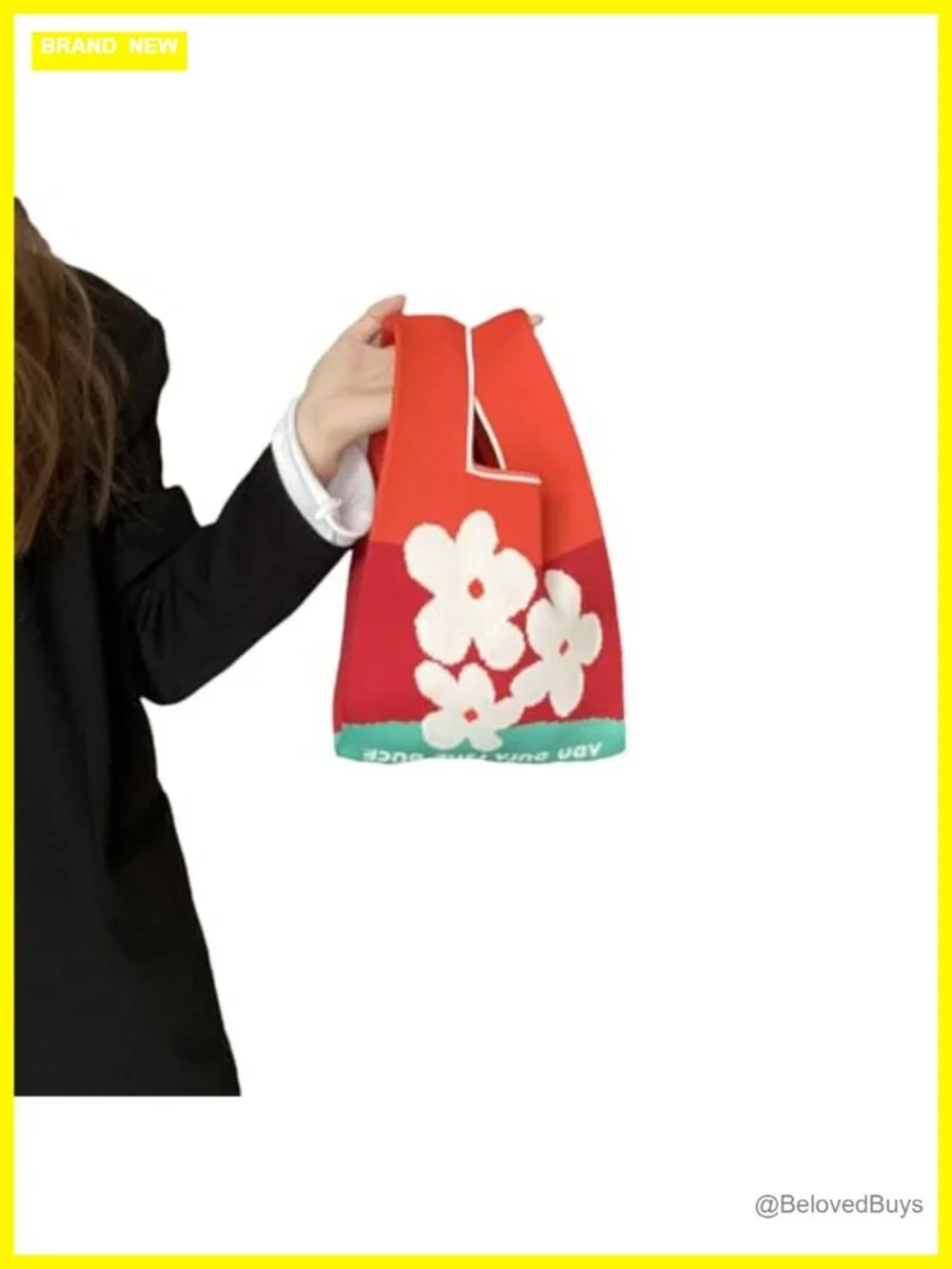 Knitted Tote Bag Wristlet Handbag, Compact Portable Knot Bag, Wide Strap,